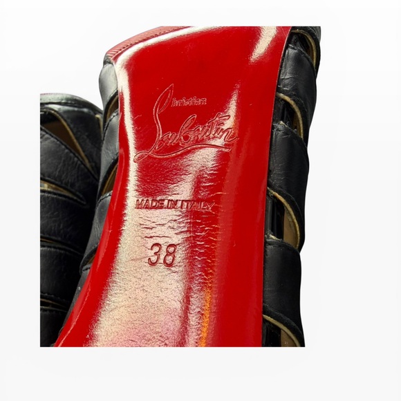 Christian Louboutin Black Leather Cutout Heeled Boots Size 38 - Picture 6 of 11